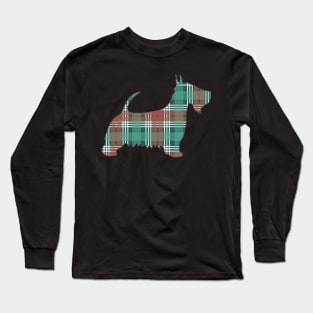 Christmas Coloured Tartan Scottish Terrier Dog Silhouette Long Sleeve T-Shirt